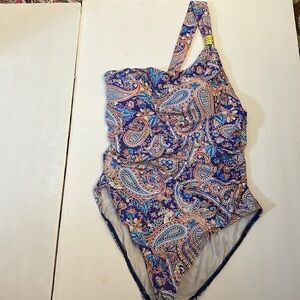 Lauren Ralph Lauren One Shoulder Paisley print bathing suit size 8